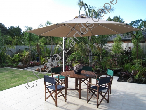 The new patio and sun umbrella